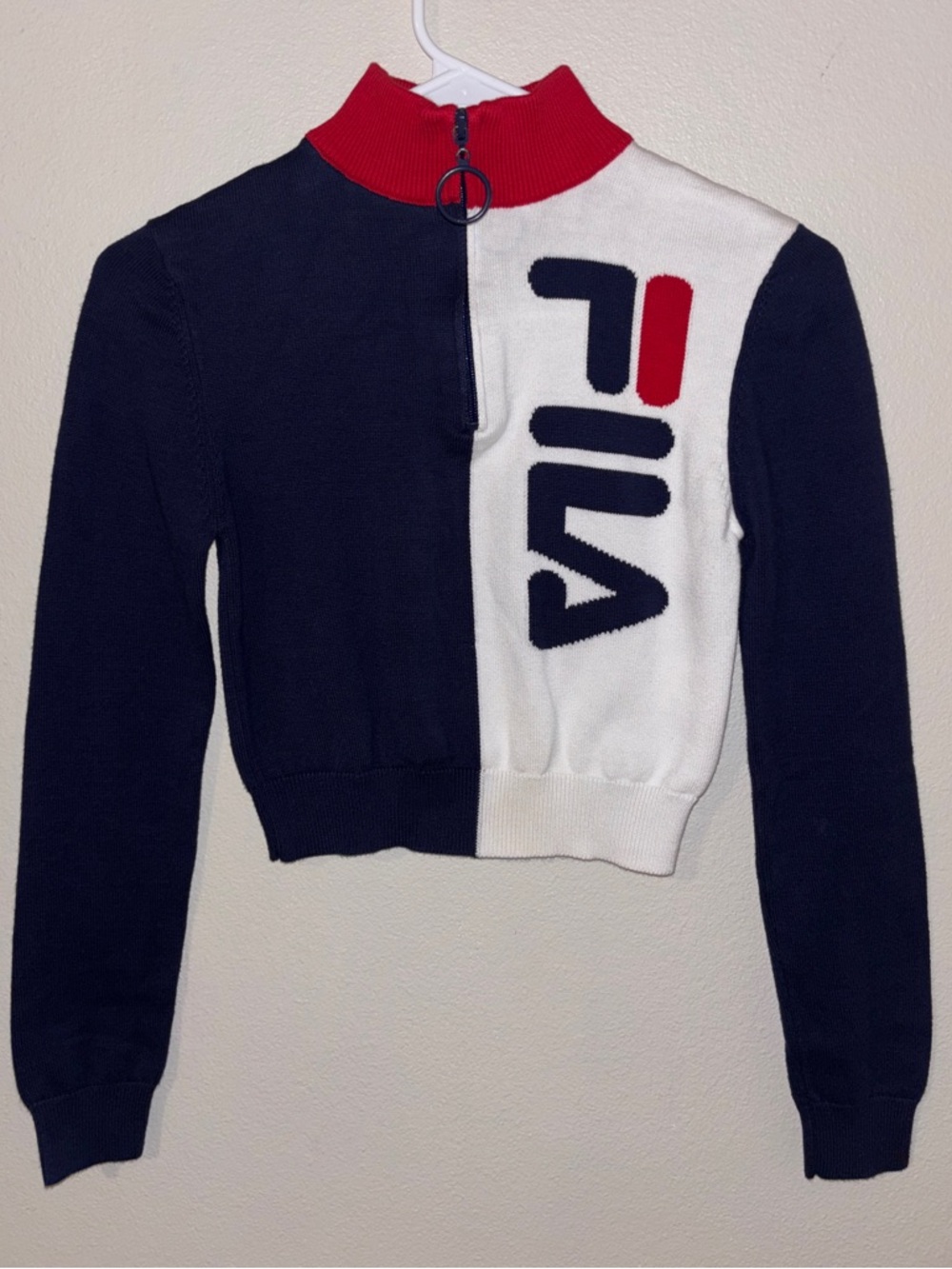 *EUC* FILA womens Cropped Half-Zip Colorblock Sweater Y2K size XS